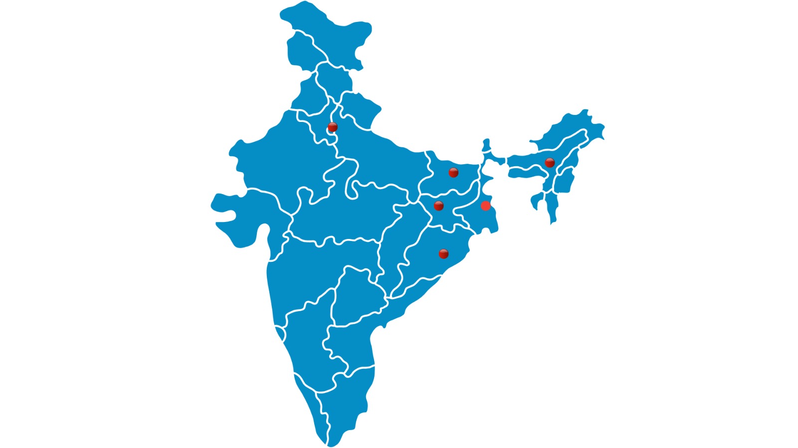 Map of India showing locations